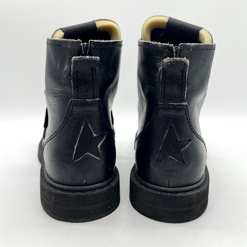 GOLDEN GOOSE Ele Boots Womens 11 Black Leather Distressed Combat Lace Up Grunge - Picture 5 of 16